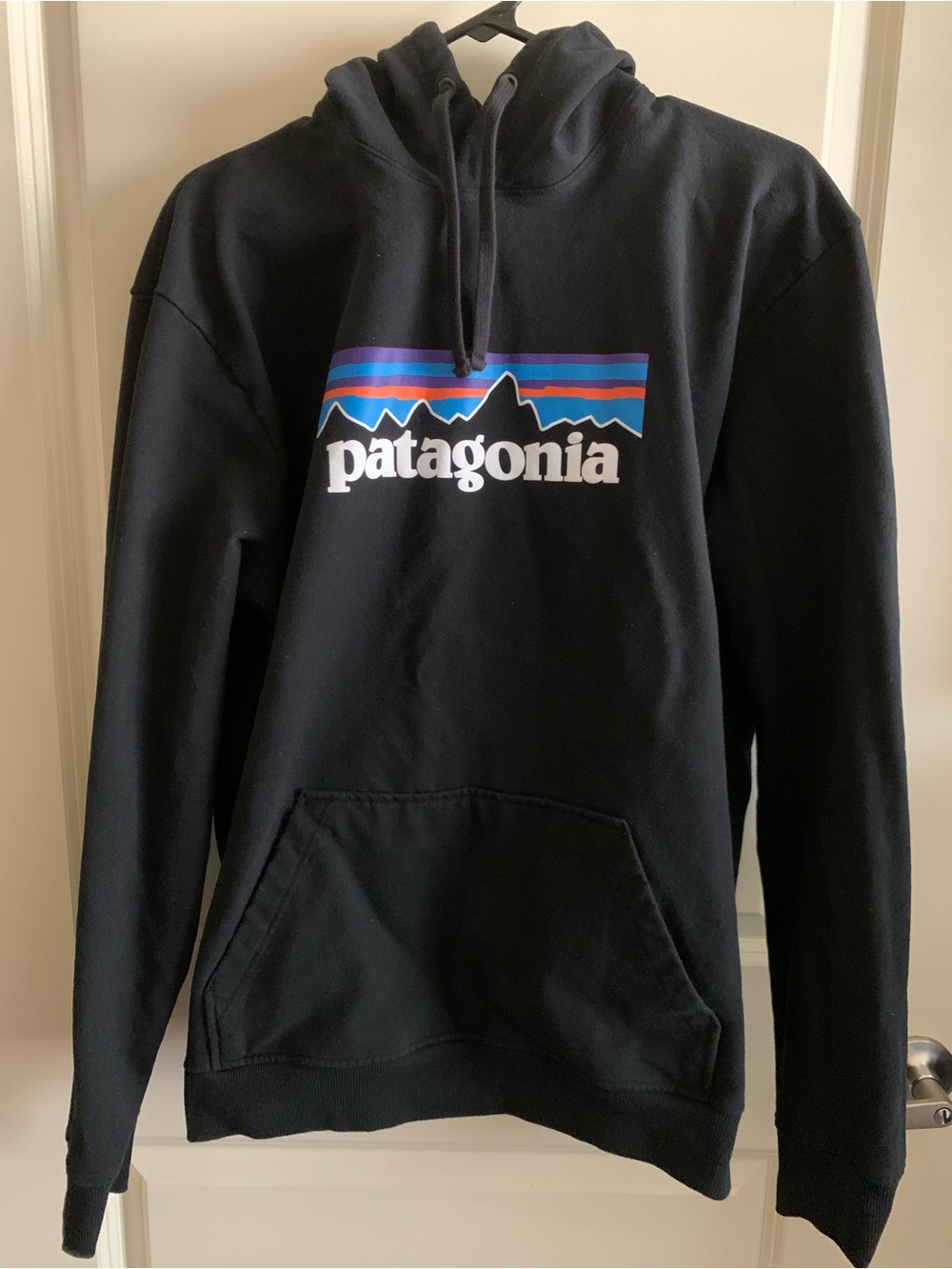 Patagonia Black Pullover Hoodie with Multicolor Logo